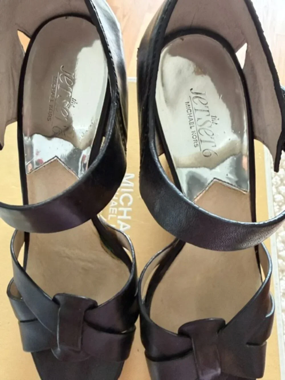 🖤 Michael Kors Somerly Black Leather Espadrille Wedge Sandals 8.5